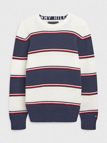 Lány Tommy Hilfiger Rugby Stripe Pulóver Pulóverek Kék | HU 1894BEX